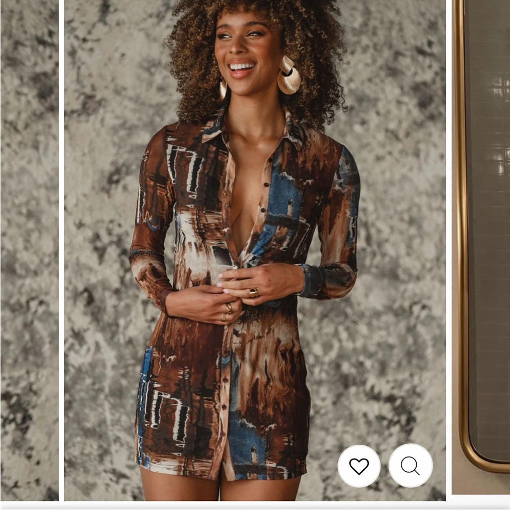 12th Tribe Pollock Brown Button Up Mesh Dress/s